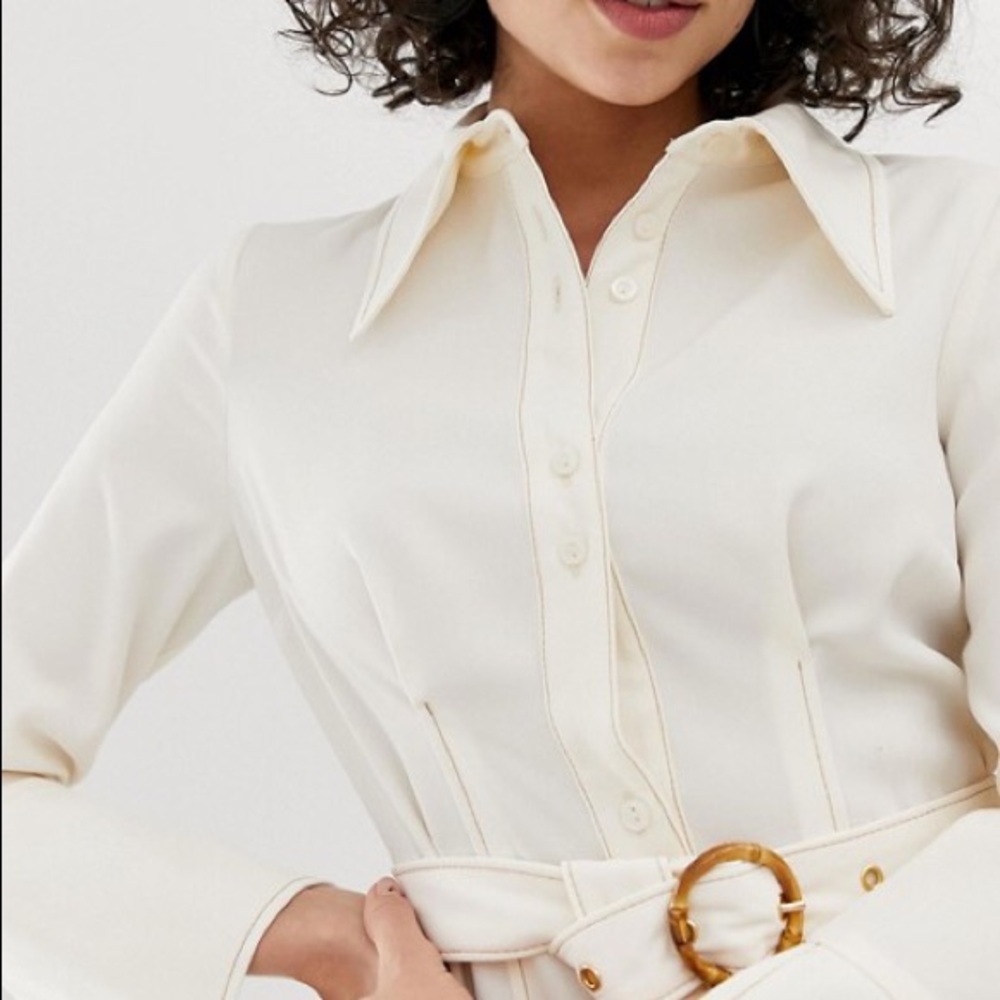 ASOS 70s Shirt Midi Dress With Extreme Collar - Picture 3 of 7
